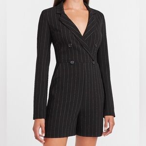 Express Black Striped Double-Breasted Romper